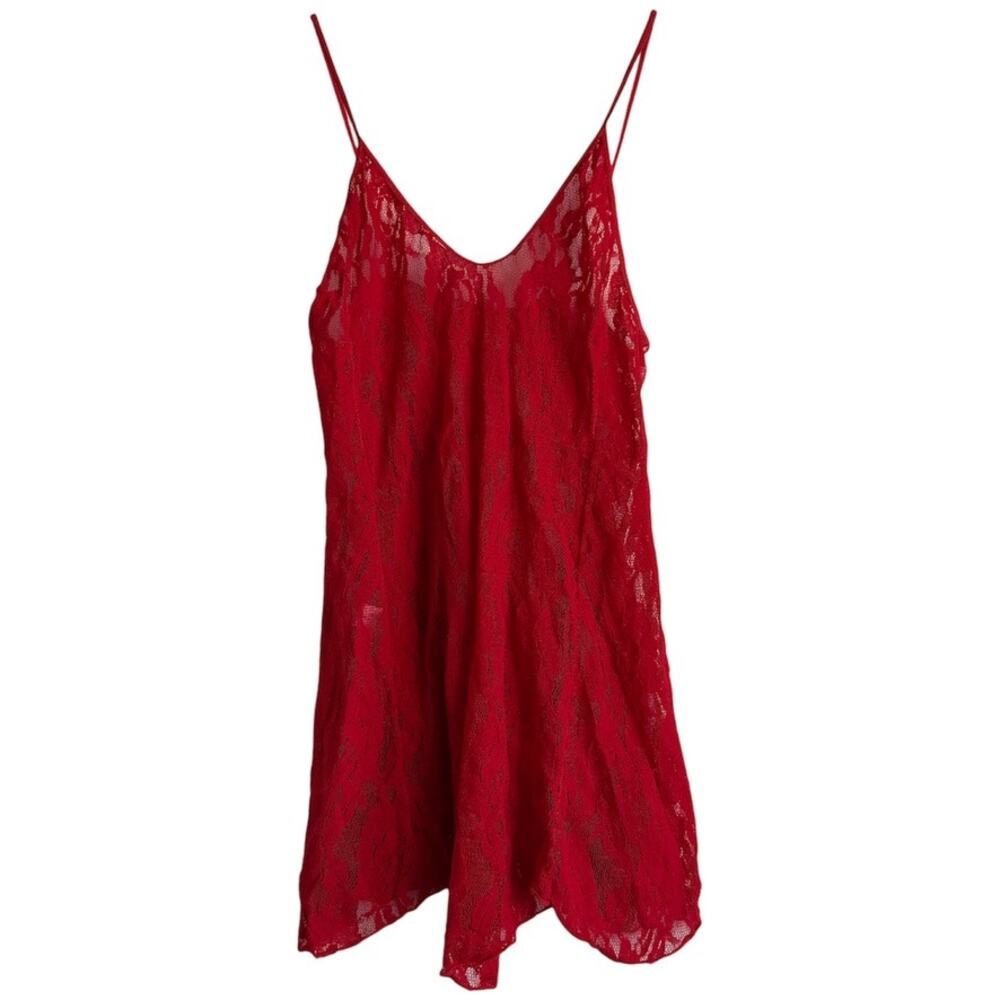 Leg Avenue Sheer Red Lace Babydoll Chemise Boudoir Lingerie Dress One Size